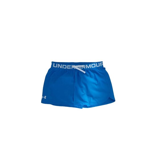Under Armour Youth Large Blue HeatGear Athletic Shorts With Logo Waistband - Picture 2 of 4